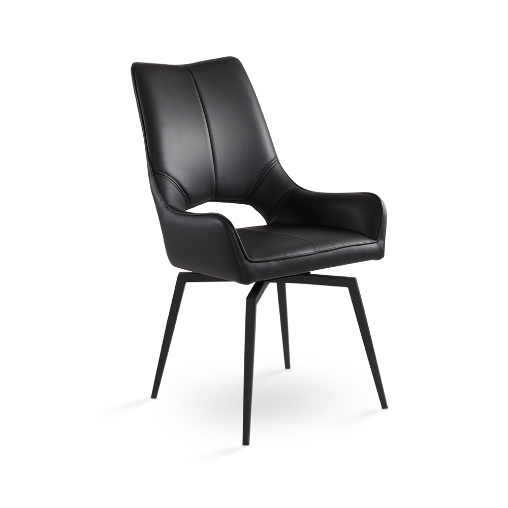 Bromley Swivel Dining Chair: Black Leatherette with Black legs